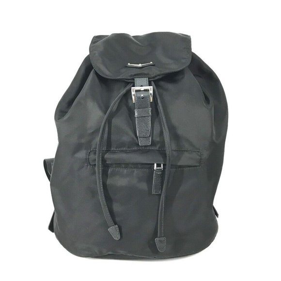 PRADA Logo Plate triangle logo backpack bag Nylon / Leather Black main image 9